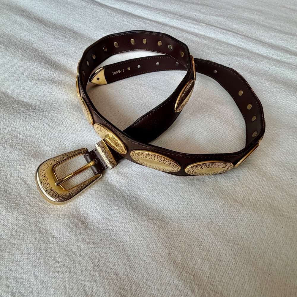 Lady Captiva Vintage Brown Leather Gold Concho Western Belt 4-5001 Medium